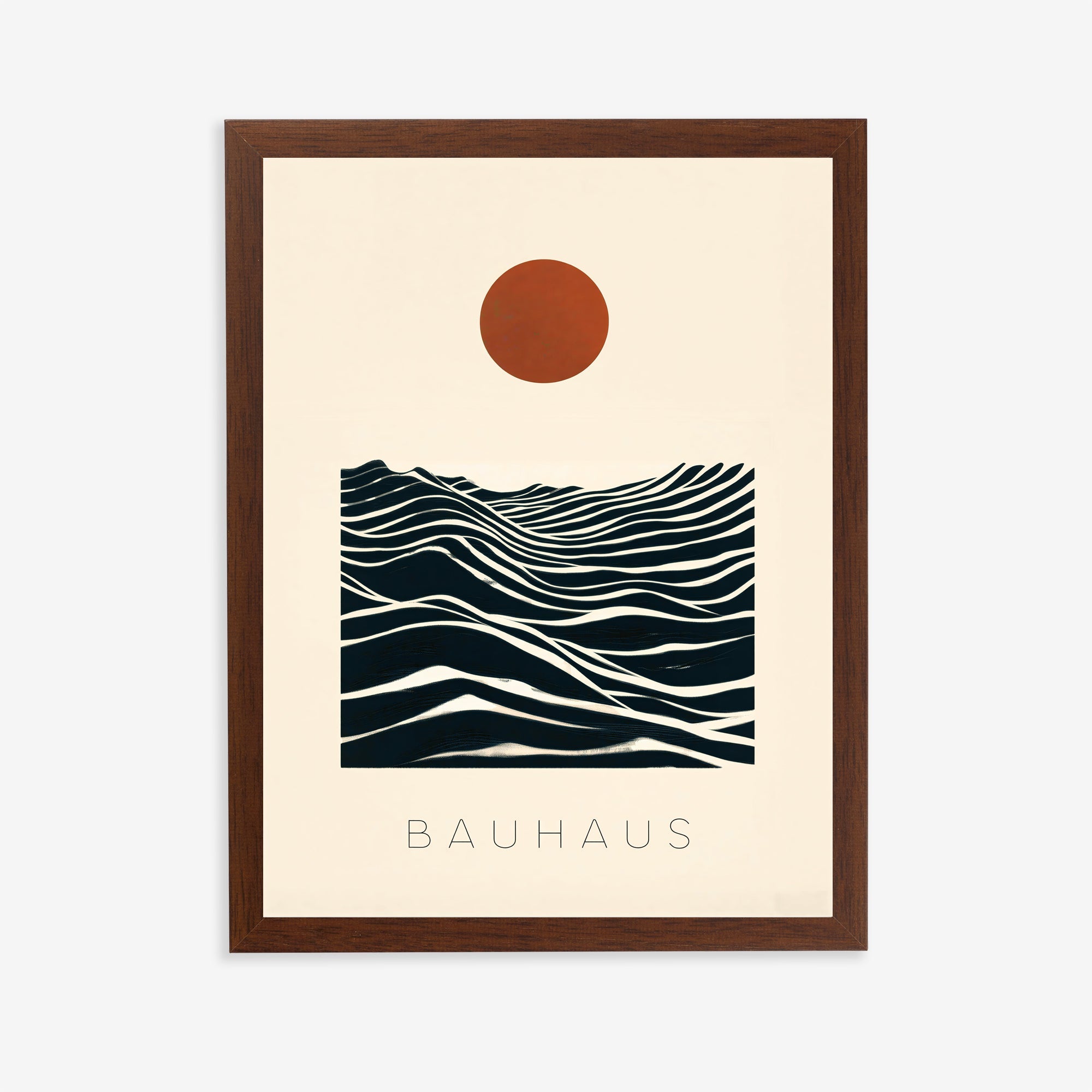 Bauhaus sun and waves abstract poster
