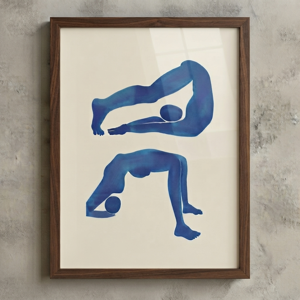 Contemporary Blue Abstract Figurative Wall Art Poster