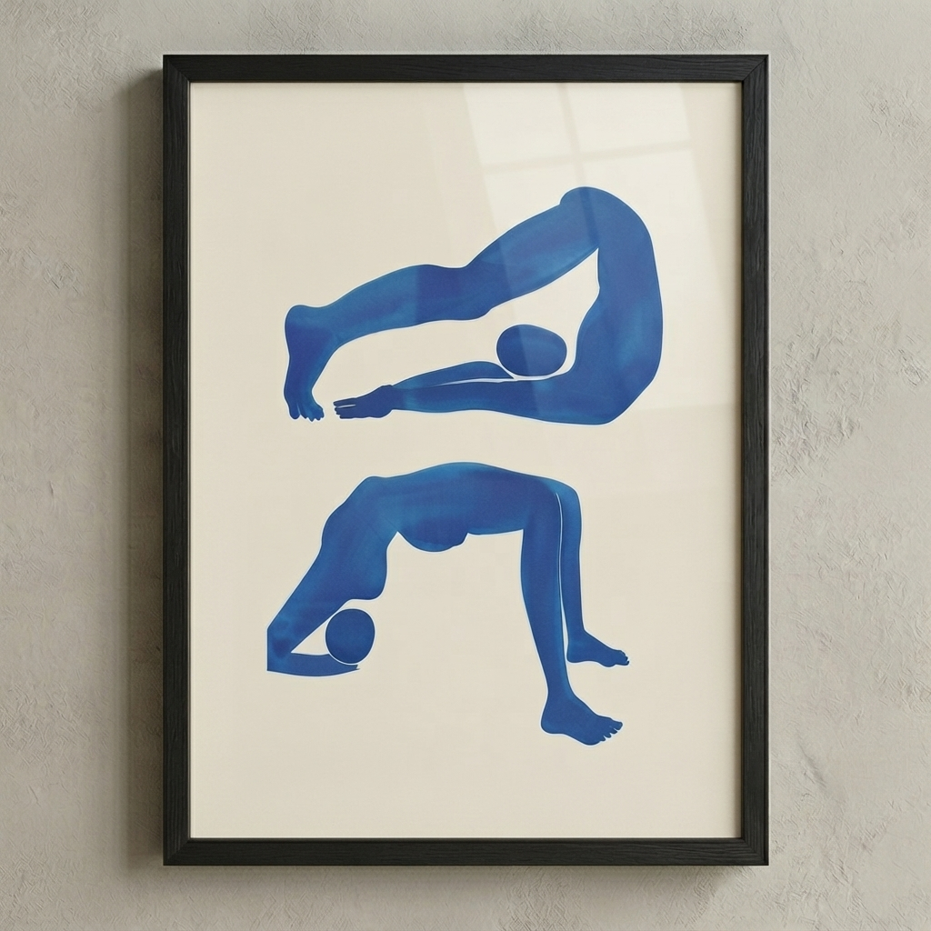 Contemporary Blue Abstract Figurative Wall Art Poster