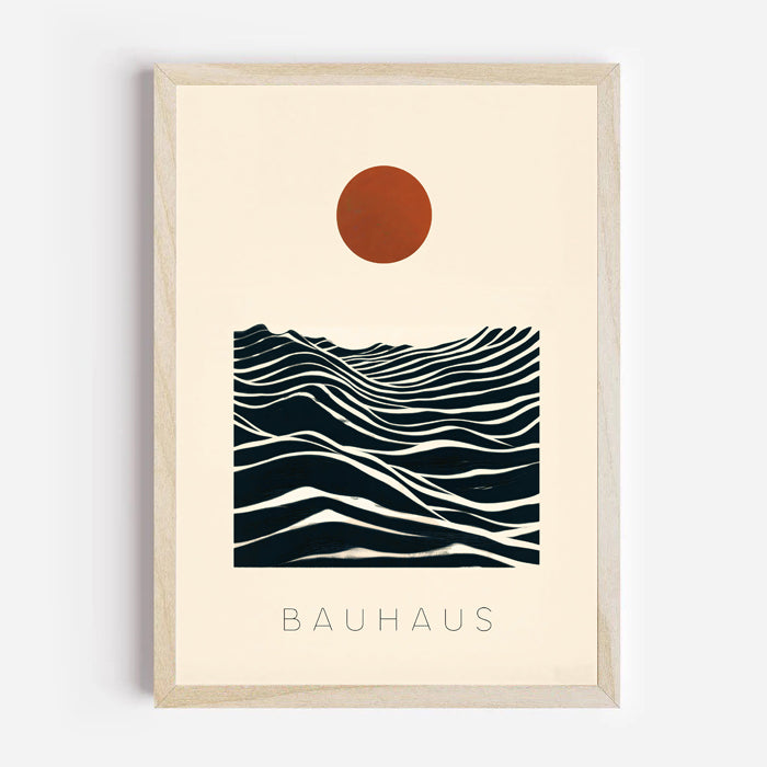 Bauhaus sun and waves abstract poster