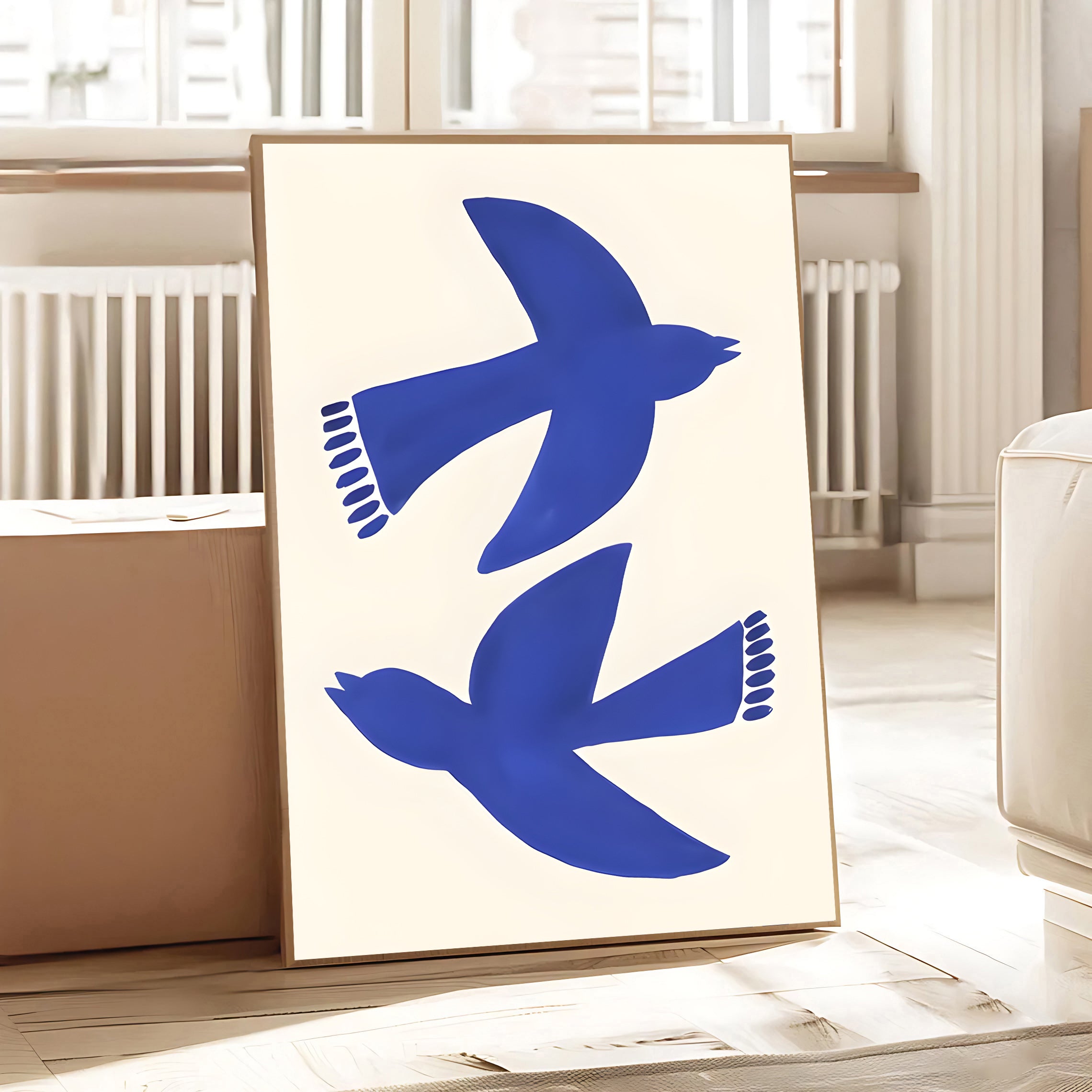 Minimalist Blue Bird Wall Art Print