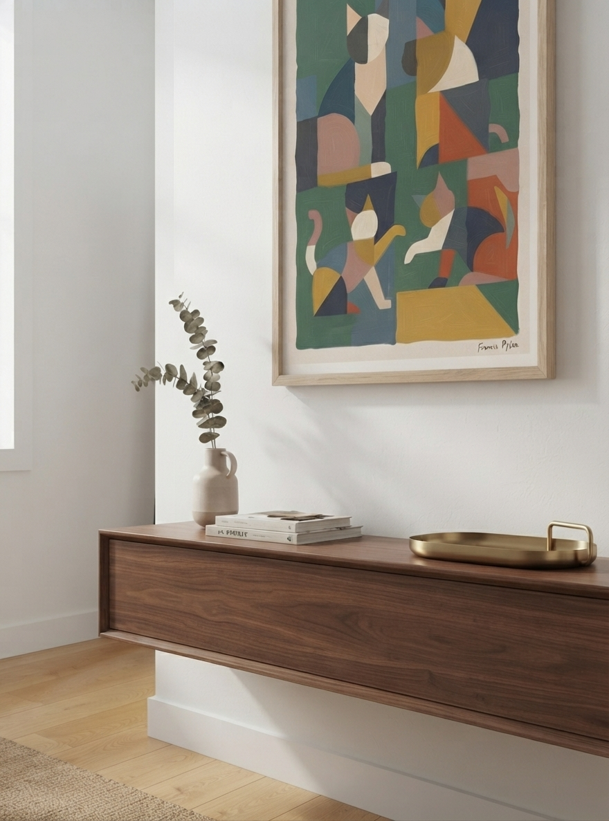 Mid-Century Modern Geometric Cat Acrylic Poster