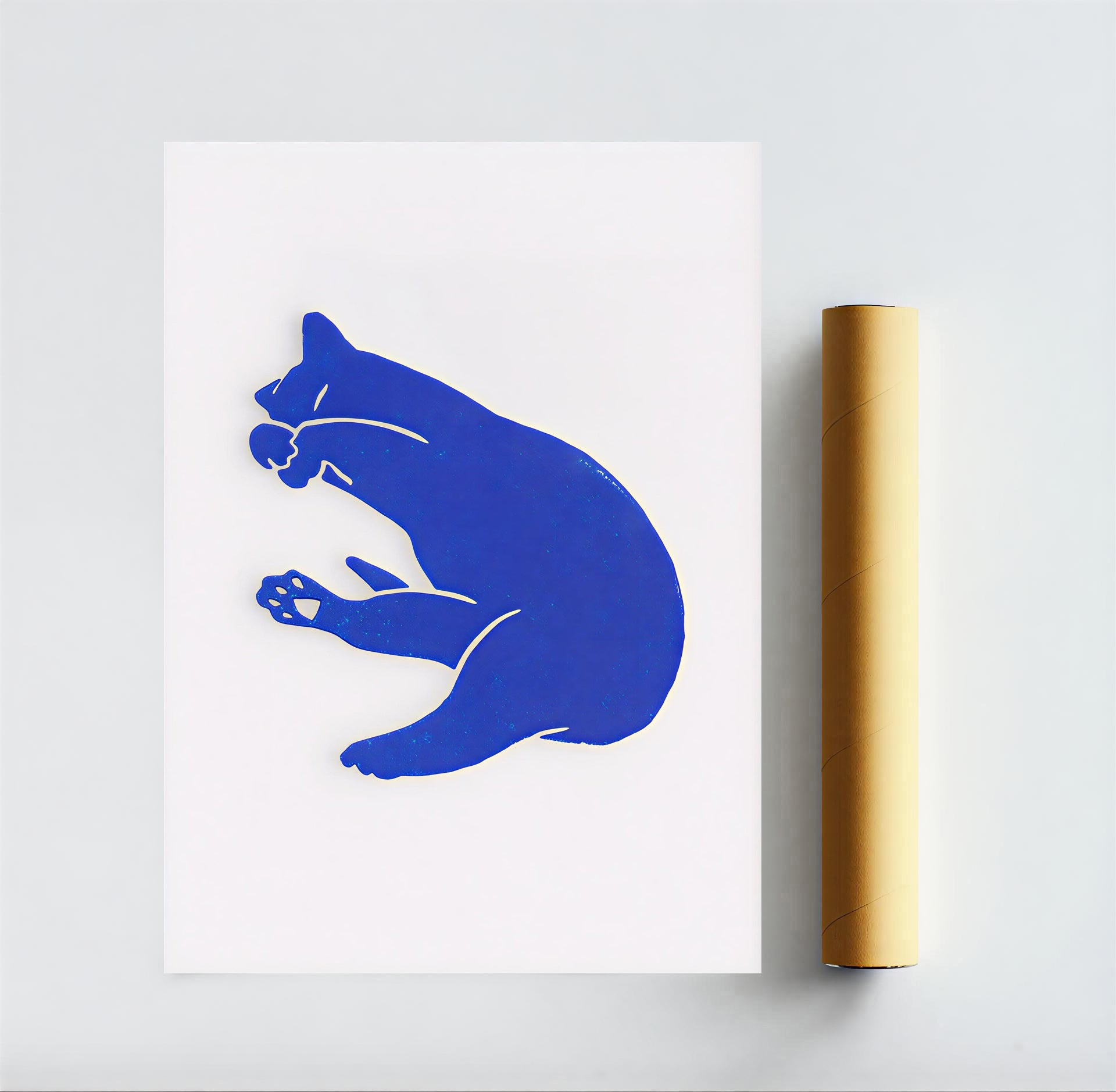Minimalist blue cat wall art print